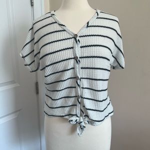 Women’s Paper Crane Horizontal Striped Blouse, Black/White, Size M